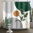 Mid Century Boho Modern Shower Curtain for Bathroom Abstract Sun Arch Geometric Leaves Minimalist Shower Curtain Set Waterproof Polyester Fabric 72x72 Inches (Green Orange)