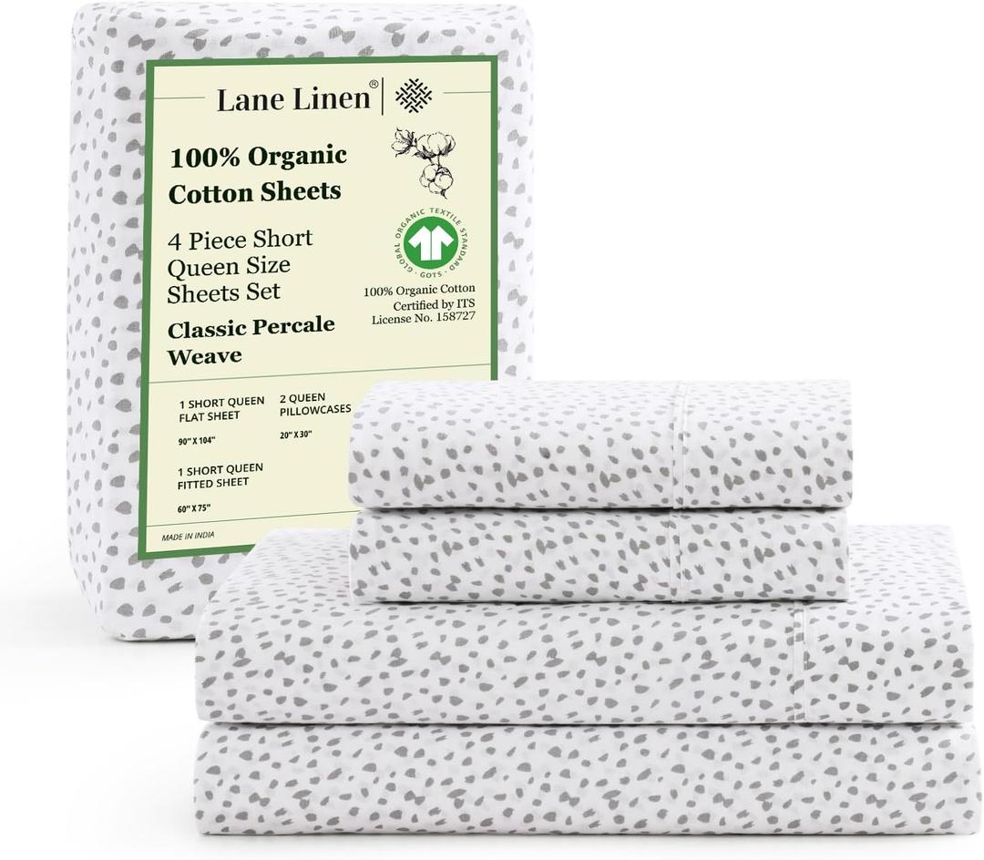 LANE LINEN Sustainably Produced 100% Organic Cotton Queen Sheet Set, Soft & Comfy Fully Elasticized Printed Bedding Sheets & Pillowcase Set, 15" Deep Pocket Queen Sheets- Haze Grey