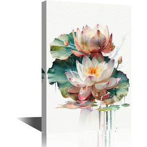 Canvas Wall Art for Lady Pink Lotus Wall Art Painting Modern 1 Panel Canvas Wall Decor for Girl Living Room Bedroom Wall Decor Stretched and Framed Ready to Hang 36x24 in (36L" x 24W")