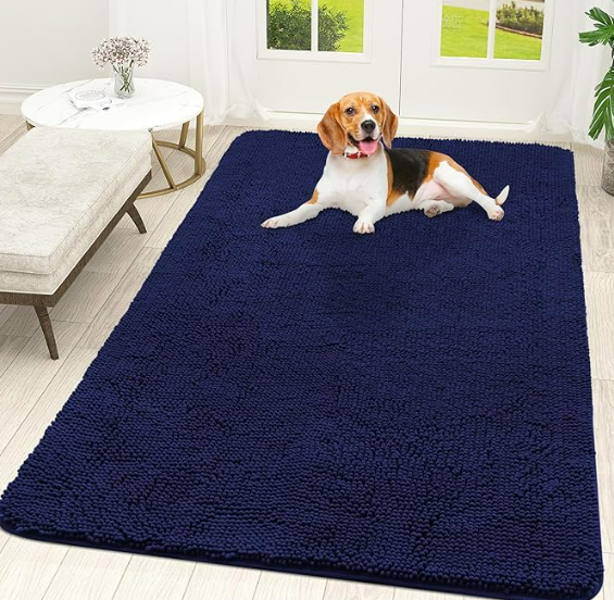 OLANLY Dog Door Mat for Muddy Paws 70x46, Absorbs Moisture and Dirt, Absorbent Non-Slip Washable Doormat, Quick Dry Chenille Mud Mat for Dogs, Entry Indoor Entryway Carpet for Inside Floor, Navy Blue