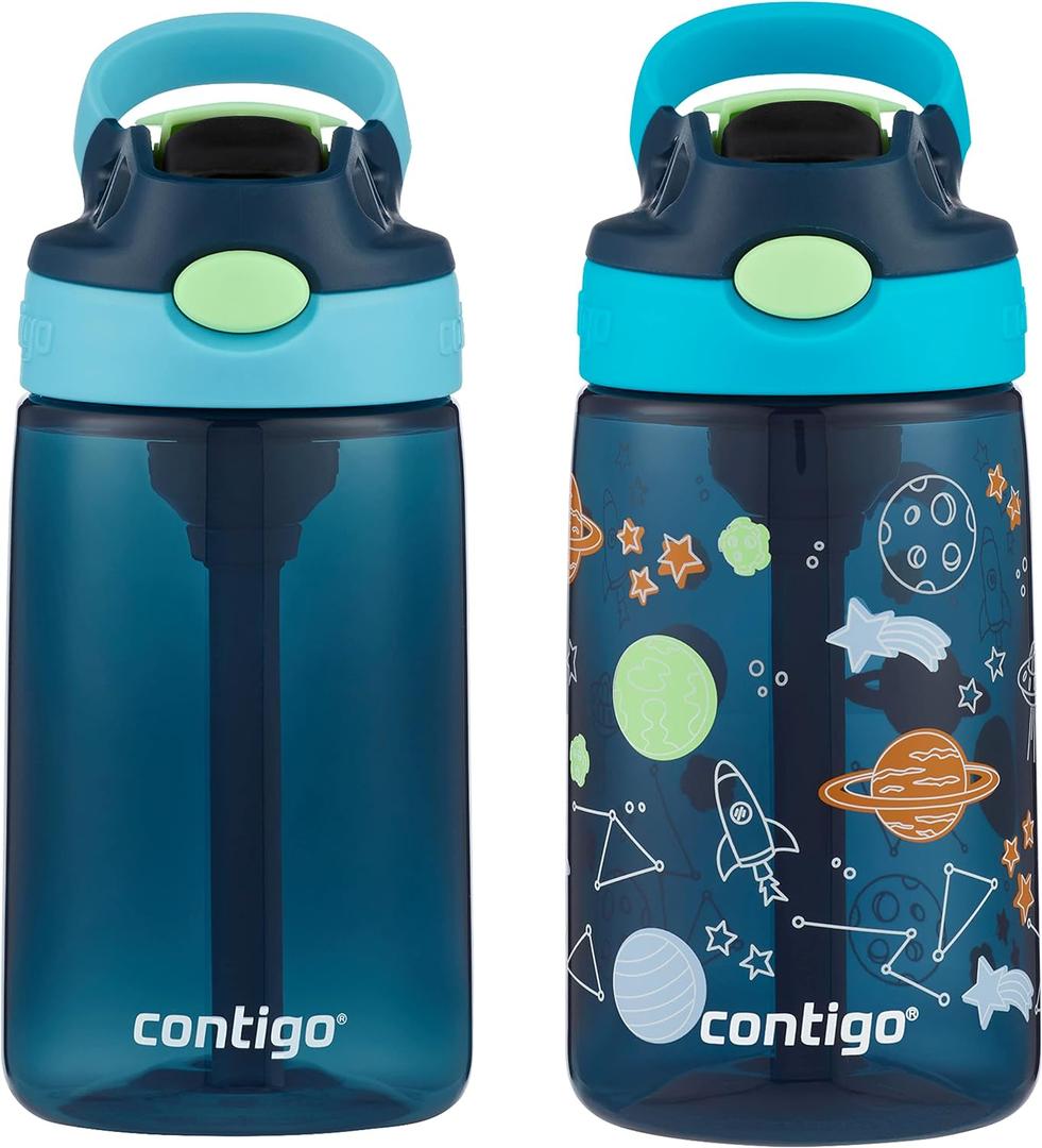 Contigo Kids Water Bottle with Redesigned AUTOSPOUT Straw 14oz. 2 Pack Blueberry and Blue Raspberry & Blueberry and Blue Raspberry with Cosmos