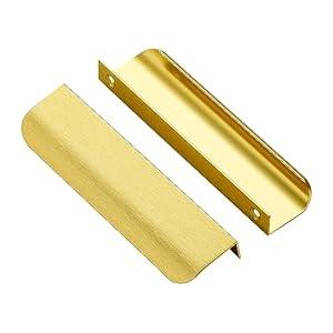 Ravinte 10 Pack Finger Pulls for Cabinets 128mm/5 Hole Center Tab Cabinet Handle Gold Finger Edge Pulls Concealed Handles for Kitchen Drawer Finger Cabinet Pulls 150mm/5.91" Length