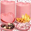 Hushee 50 Pack Valentine's Day 6 Inch Heart Shaped Dish Pink Snack Candy Bowl Plastic Heart Small Salad Bowl Mini Sauce Seasoning Dishes Appetizer Sushi Dipping Plates for Wedding Birthday Party