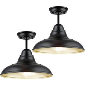 Farmhouse Semi Flush Mount Ceiling Lights, Modern Ceiling Light Fixture with Black Finish for Kitchen, Hallway, Entryway, Dining Room, Bedroom, Cafe, Bar, Living Room, 12"