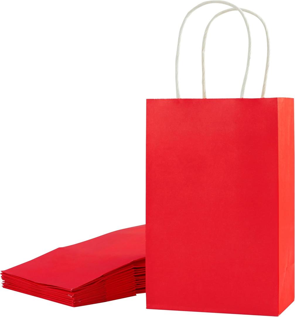SUNCOLOR 24-Pack Red Gift Bags with Handles  8" Goodie Bags for Party Favor Bags, Christmas, Valentine's Day & Birthdays (Red)