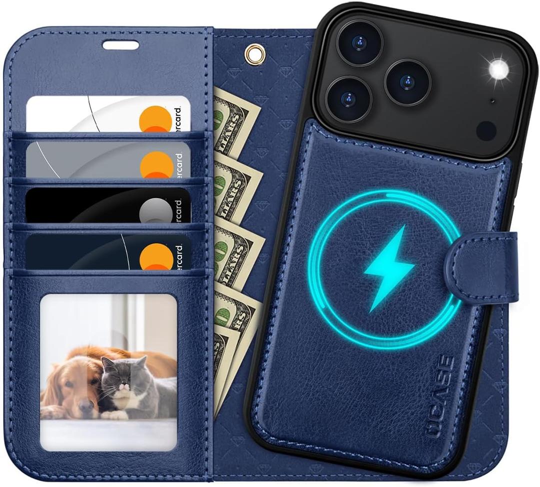 OCASE for iPhone 17 Pro Max Detachable Wallet Case with Card Holder, 2 in 1 PU Leather Flip Folio with RFID Blocking Stand Wrist Strap Shockproof Phone Cover 6.9 Inch 2025, Blue