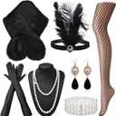 EIELO 1920s Great Gatsby Accessories Set for Women Faux Fur Shawl Wrap Headpiece Headband Flapper Costume
