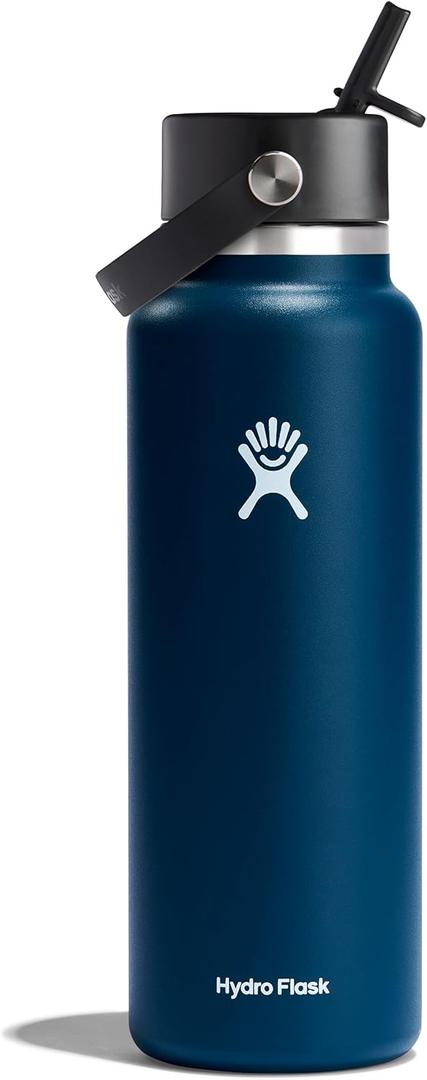 Hydro Flask Water Bottle - Insulated Stainless Steel - Wide Straw Lid, Non Spill, Leakproof in 40 Oz Indigo Blue