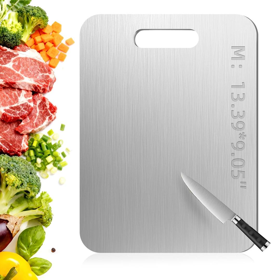 Tavano Titanium Cutting Board,100% Pure Titanium Cutting Boards for Kitchen,Double-side, Cutting Board for Vegetables,Meat,Fruits,Easy to Store and Clean(M) (M:13.38*9.05)