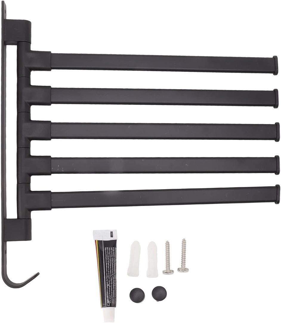 Black Swivel Towel Multipole Rack Towel Rack Bathroom Corner Rod Wall Mounted Towel Racks (5 Arms)