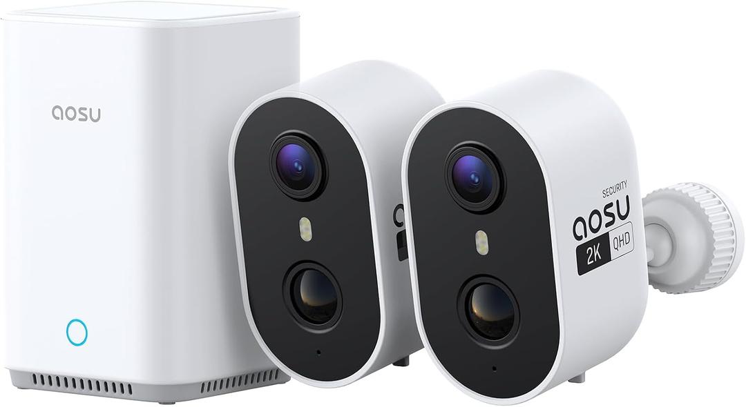 aosu Security Cameras Wireless Outdoor Home System, True 2K HD, Color Night Vision, Long Battery Life, Spotlight & Siren Alarm, Motion Detection, No Subscription Required, 2-Cam-Kit