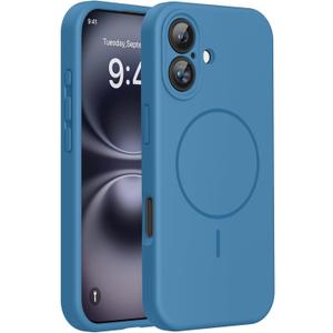 Miracase Compatible with iPhone 16 Case, [Soft Anti-Scratch Microfiber Lining], Compatible with MagSafe, Liquid Silicone Case Shockproof Drop Protection Phone Case for 16,Capri Blue