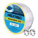 Hexago 3/4" ID x 10 ft Clear PVC Tubing, Flexible 73A Vinyl Hose, 2060 PSI Low Pressure Plastic Tube with 2 Metal Clamps