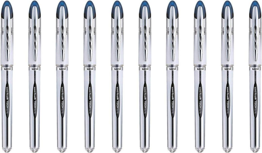 Uni-Ball - Uni Mitsubishi Pencil - 10 Vision Elite UB200 Pens - Airplane Safe - Liquid Ink Rollerball Pen - 0.8mm Tip - Medium Writing - Blue Pens