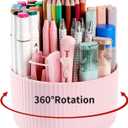 2 x Pencil Pen Holder for Desktop, 360 Degree Rotating Pencil Holder for Desk Organizer, 5 Slots Rotating Desk Pen Organizer for Office School Home, Pink