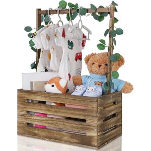 Wooden Baby Shower Crate Closet Baby Basket with Handle, Storage Basket, Welcome Box, Newborn Boy Girl Welcome Gift Basket, Maternity Gifts for New Parents (Black)