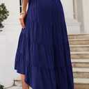 PRETTYGARDEN Women's Ditzy Floral Print Midi Skirt Boho Elastic High Waist Long Skirts for Women Trendy High Low Hem (Brown, S)