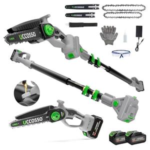 3-in-1 Electric Pole Saws for Tree Trimming 6&8" Mini Chainsaw Cordless with Extension Pole,850W Brushless Motor,Auto Oiling,Total Reach of Max 15ft,Pole Saw for Home & Garden & DIY-Gray