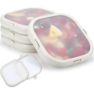 Nuogo 4 Pcs Silicone Fruit Storage Box Anti-oxidation Avocado Saver Storage Tomato Pod Vegetable Saver Reusable for Fridge Garlic Lemons Potatoes (White,7.9 x 7.9 x 1.4 Inches)