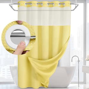YellyHommy No Hook Shower Curtain with Snap in Liner Set Less Time Yellow Waffle Shower Curtain for Bathroom 75" L x 72" W Yellow YellyHommy No Hook Shower Curtain with Snap in Liner Set Less Time Yellow Waffle Shower Curtain for Bathroom 75" L x 72" W Yellow