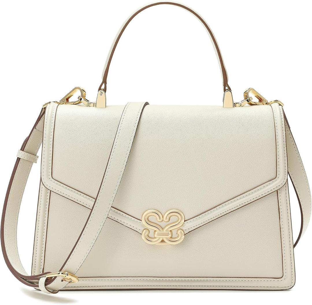 Top Handle Bag, Top Handle Purses for Women, Fashion Leather handbag and Tote Bag Elegant Square Bag, White