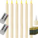 6PCS Flameless Taper Candles with 3D Flickering Flame Battery Operated Candles with 2 Remote with Button Cell Battery 10" Ivory LED Candlesticks Window Candle for Christmas Home Decor