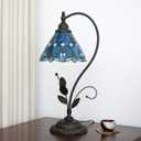 Tiffany Lamp Stained Glass lamp 8X10X20 Small Bedside Table Lamps for Living Room Bedroom Dorm Kitchen Home Decor Festival Birthday Gift,Sea Blue