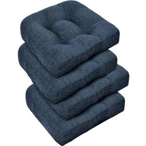 downluxe Chair Cushions for Dining Chairs 4 Pack, Tufted Indoor Chair Pads with Non-Slip Bottom, U-Shaped Kitchen Chair Cushions, 17"x17"x4", Navy