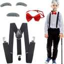 4E's Novelty Kids Old Man Costume Accessory - 100 Day of School Costume Accessories for Boys Girls Old Lady Outfit Prop (Suspenders, Mustache & Eyebrows, Bow Tie)