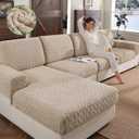 Couch Cushion Covers, Super Soft Thicker Fleece Sofa Cover Stretch Sectional Sofa Slipcover Washable Pet Friendly Anti-Slip Stain Resistant Furniture Cover for Home(1 Seat Cover S,Light Brown)