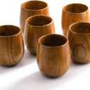 Hiceeden Only 6 Pack Wooden Tea Cups, 5 Oz Japanese Tea Cups Handmade Natural Wood Water Cup for Drinking, Wine, Milk, Coffee, 150ML