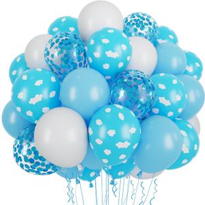 7 x 60Pcs Snow Balloons 12 Inch Cloud Blue Balloons Birthday Party Supplies Latex Helium for Arch Garland Kit Boys Girls Themed Birthday Party Decorations Baby Shower Favors (White)