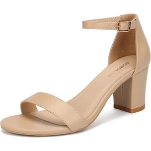 Women's Heeled Sandals Open Toe Ankle Strap 2.5-Inch Chunky Heels Dress Shoes Wide Feet Friendly (Nude), Size 39