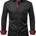 Alimens & Gentle Men's Dress Shirts Long Sleeve Wrinkle-Free Business Casual Button Down Shirt (Black, XL)