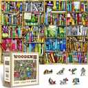 WOODEN.CITY Wooden Puzzle - Bookshelves | 1000 Pieces with 100 Unique Book-Themed Shapes | European Craftsmanship | 20.4 x 14.8 in | Perfect for Adults, Puzzle Enthusiasts, and Book Lovers