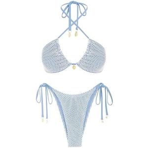 ZAFUL Women's Triangle Bikini Multiway Fishnet Tie Side Bandeau Halter String Bikini Set Two Piece Swimsuit Bathing Suits S