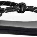 Rihero Rope Thong Sandals for Women Ankle Strap Slip On Comfortable Beach Flat Sandals (Black)