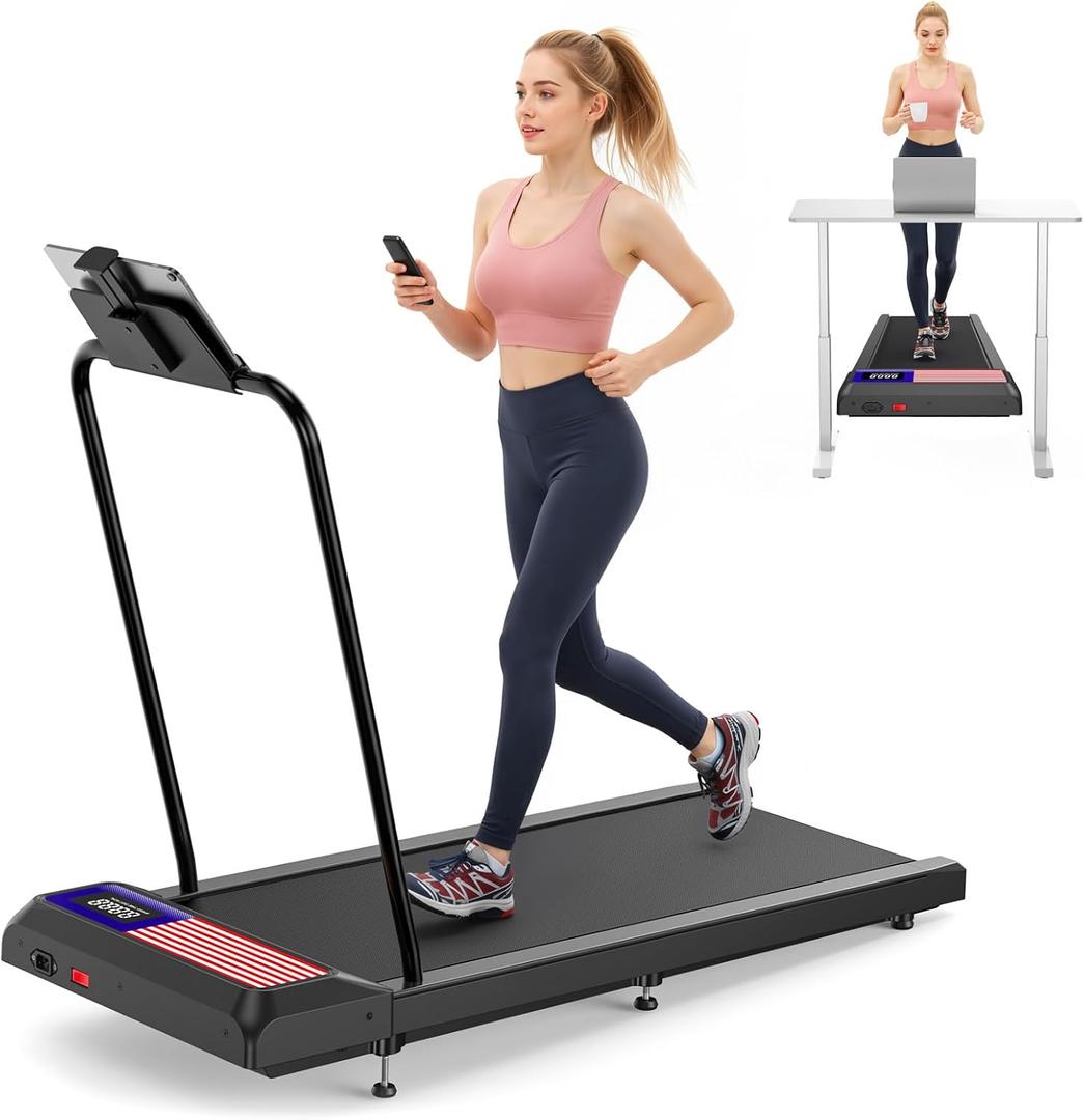 Walking Treadmill Pad with 0-5% Incline, 2.5HP Compact Under Desk Treadmill for Home Office, Quiet Small Walking Mat with App Sync, Remote Control, LED Display (Red and blue)