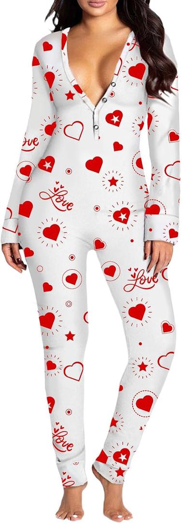 ICNGLKSND Women's Jumpsuit One Piece Pajamas V Neck Long Sleeve Bodycon Bodysuit Romper Sleepwear (Large, White)