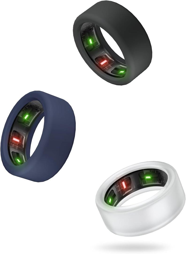 Silicone Protector Compatible With Oura Ring Gen 3, 3Pack Elastic Cover for Working Out (M 11/12/13, Black+Blue+Clear)