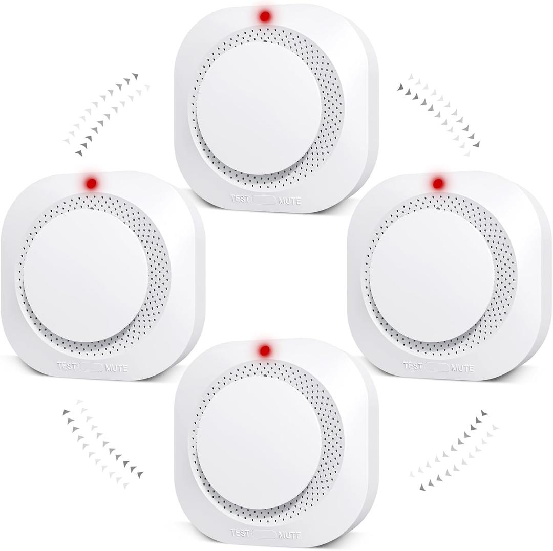 Smoke Detector, Battery Operated Smoke Alarm with Photoelectric Technology, Fire Alarms Smoke Detectors with LED Indicator and Test Button(4 Pack)