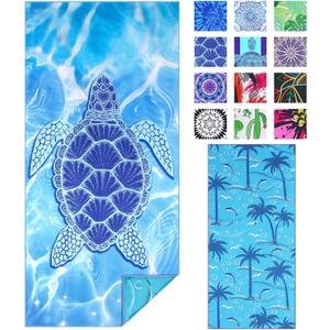 TwoYek Microfiber Thin Beach Towel Lightweight Oversized 71x32 Extra Large Sand Free Towels Quick Dry for Travel Pool Camping Sports Beach Accessories Vacation Essential Gift Turtle