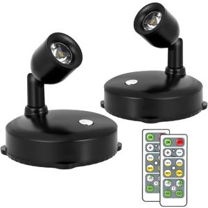 Cordless Spotlight Battery Operated, LED Plant Light, Dimmable Accent Light with Remote, Indoor Display Up Lighting for Picture Photo Tree Dartboard Wall Decor Painting Artwork Portrait