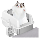 Prodigen Stainless Steel Cat Litter Box with Lid High Wall Sides Enclosure, Non-Sticky, Anti-Leakage, Easy Cleaning, with Cat Mat & Metal Scoop, 19.6" L x 14" W x 12" H