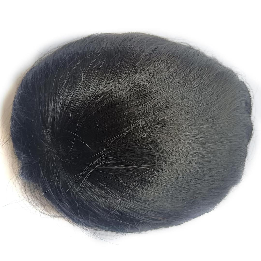 Toupee Hair for Men Poly Skin Human Hair PU Hair Toupee System Base Size 6x8 inches Natural Black