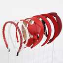 2 x 7 PCS Fashion Headbands for Women Floral Vintage Wide Headband Cute Pearl HeadBand Twisted Red Hair Bands for Girls Hair Non Slip Hair Accessories (Red)