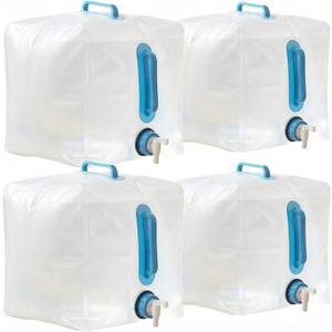 4-Pack 5.3Gal Collapsible Water Containers with Spigot - Labor-Saving Dual Handles - BPA Free Food Grade Canteen for Outdoor Hiking, Camping, Emergency - Portable, Foldable
