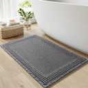 RESARE Waffle Bath Mat, Super Absorbent Non-Slip Machine Washable, Ultra Soft Boho Bath Rug with Tassels, Upgraded Bordered Design, 18"x30" Dark Grey