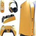 PlayVital Chrome Gold Glossy Full Set Skin Decal for ps5 Console Disc Edition, Sticker for ps5 Vinyl Decal Cover for ps5 Controller & Charging Station & Headset & Media Remote