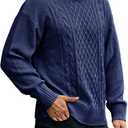 Runcati Mens Turtleneck Sweater Cable Knitted Pullover Slim Fit Long Sleeve Chunky Casual Winter Thermal Twisted Sweaters (Large, Navy)